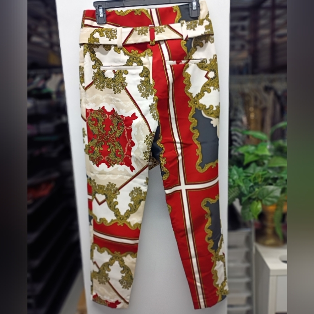 New York & Company Red and Gold Patterned Trousers - Picture 12 of 13